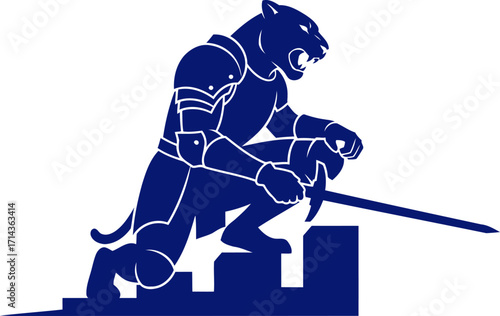 cobalt panther knights strategic ambush a crouching silhouette of silent power and impending assault, isolated on transparent background
