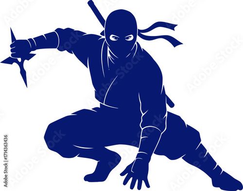 cobalt ninjas shadow stance awaiting the perfect strike, isolated on transparent background