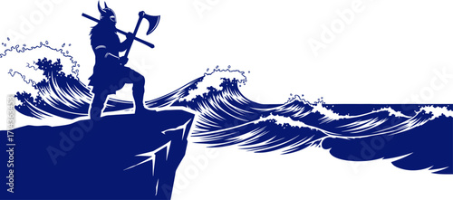 cobalt vikings coastal stand a silhouette of unwavering resolve against the tempestuous sea, isolated on transparent background