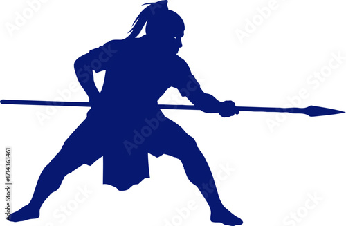cobalt warriors focused throw spear silhouette of precision and power, isolated on transparent background