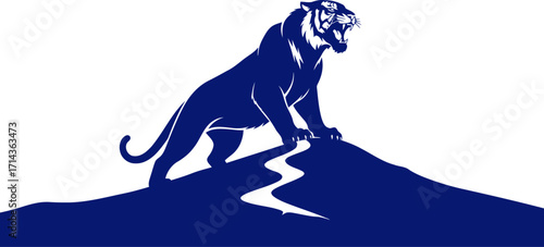 cobalt tigers mountaintop roar a silhouette of untamed power and majesty, isolated on transparent background