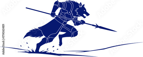 cobalt wolf knights furious onslaught a dynamic silhouette of unstoppable power, isolated on transparent background