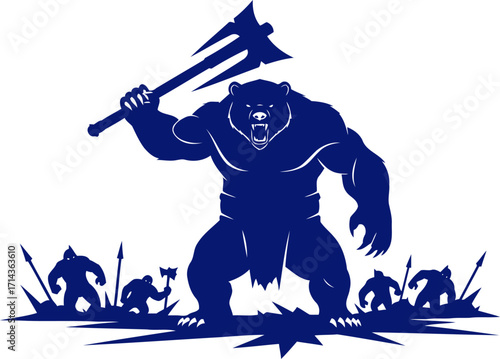 enraged ursine juggernauts triumphant last stand a navy blue silhouette of unstoppable might, isolated on transparent background