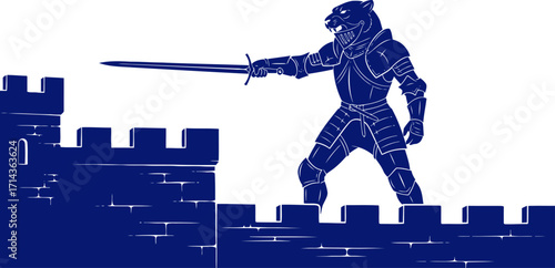 fearless panther knights bastion defense a navy blue silhouette of fortitude, isolated on transparent background