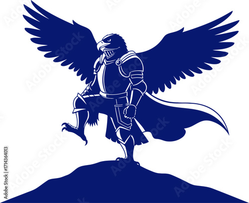 majestic eagle knights triumphant ascent a cobalt silhouette of power and freedom, isolated on transparent background