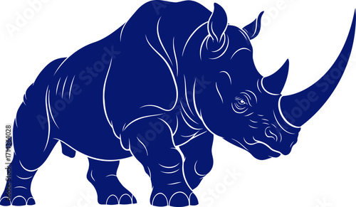 majestic cobalt rhino silhouette a symbol of power and enduring strength, isolated on transparent background