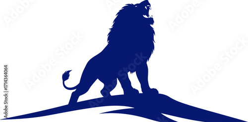 majestic lions powerful roar a navy blue silhouette of regal strength and pride, isolated on transparent background