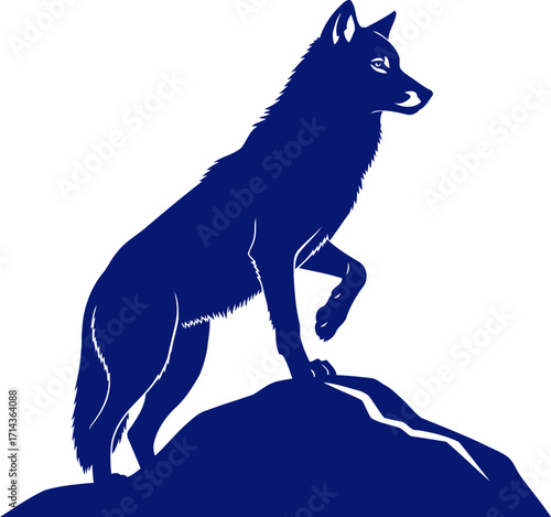 majestic wolf silhouette on a rock peak night watch, wilderness guardian, isolated on transparent background