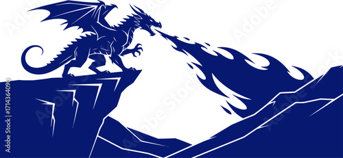 majestic mountain dragon breath of fire, silhouette of power, isolated on transparent background
