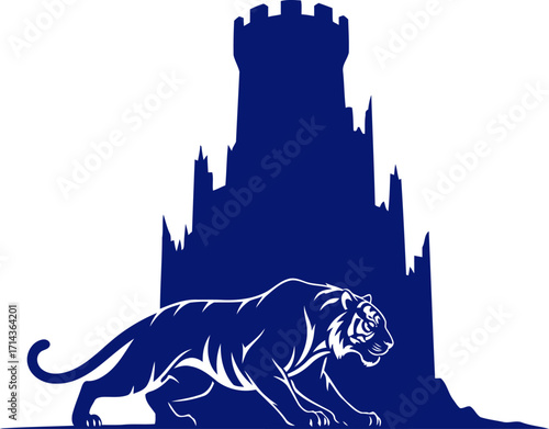 royal bengals shadowy siege a majestic silhouette stalking ancient castle walls, isolated on transparent background