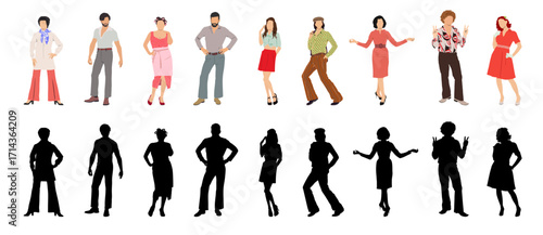 Retro people with Vintage Fashion and silhouette.