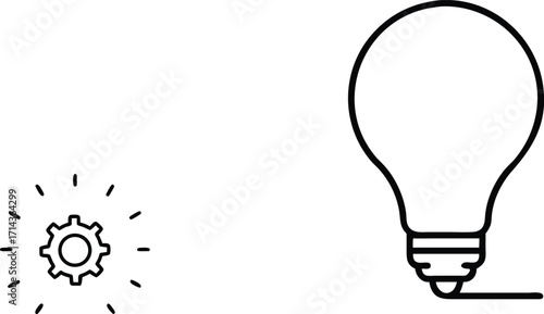 Simple icons representing idea generation and innovation featuring a lightbulb and gear vector