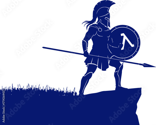 spartan warriors defiant stance a navy blue silhouette of ancient greek heroism, isolated on transparent background