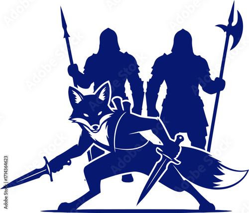 the fox commanders strategic deployment a navy blue silhouette of cunning and valor, isolated on transparent background
