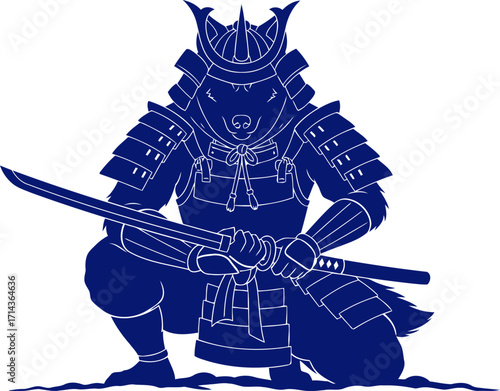 the lone wolf samurai awaiting the dawns first light, isolated on transparent background