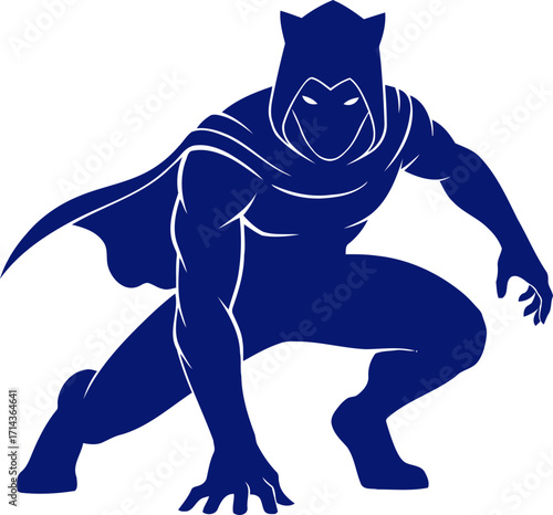 the night prowlers silent descent a navy blue superhero silhouette of stealth and power, isolated on transparent background