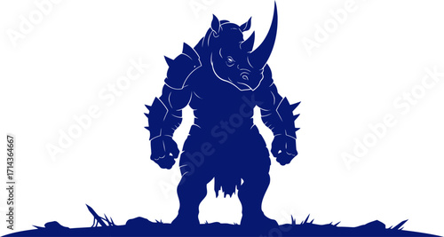 the rhino colossus a dark silhouette of untamed power, isolated on transparent background
