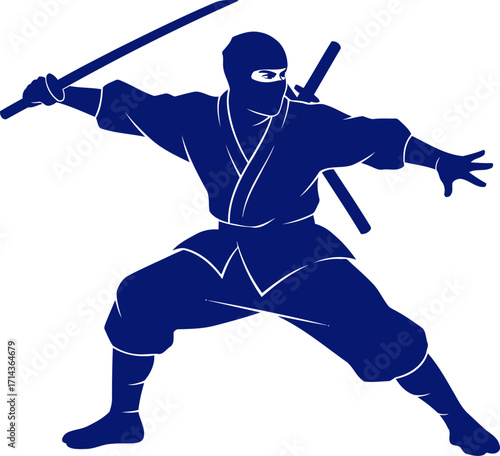 the silent blue ninjas calculated strike a master of shadow and speed, isolated on transparent background