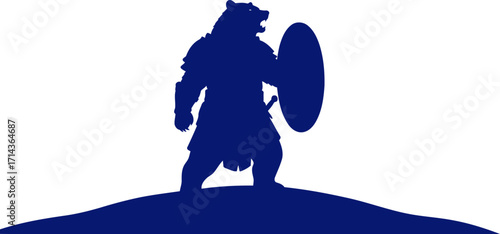 the ursine sentinel a navy blue silhouette of a bear warrior, isolated on transparent background