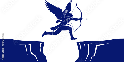 the winged archers daring leap of faith a navy blue silhouette of courage and precision, isolated on transparent background