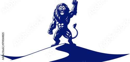 triumphant blue lion majestic roar of victory, king of the dune, isolated on transparent background