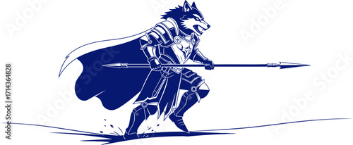 the valiant werewolf knights determined charge a blue silhouette of unwavering valor, isolated on transparent background