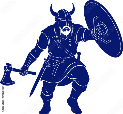 valkyries determined assault a navy blue silhouette of a fearless norse warrior, isolated on transparent background