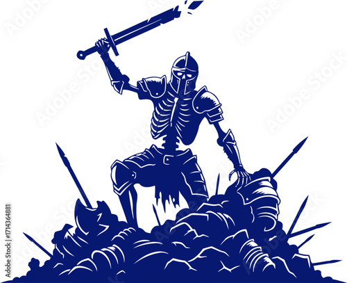 undead knights victorious stand a skeletal silhouette of triumphant death, isolated on transparent background