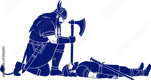 vikings sorrowful tribute a blue silhouette of fallen comrade and grief, isolated on transparent background