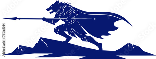 werewolf warriors mountaintop ambush a dark blue silhouette of savage might, isolated on transparent background
