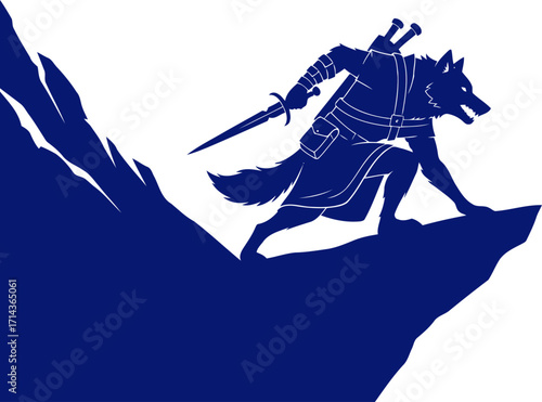 wolf warriors cliffside ambush a navy silhouette of silent threat, isolated on transparent background