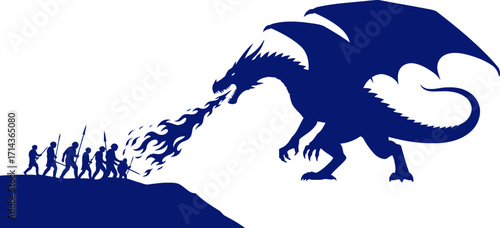 ancient tribes fiery dragon encounter a silhouette of peril and survival, isolated on transparent background