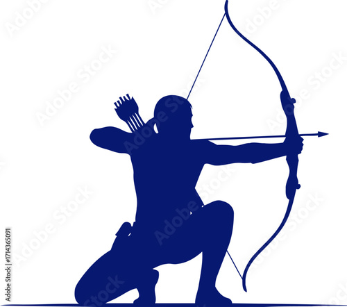 archers focused determination a deep blue silhouette of precision and skill, isolated on transparent background
