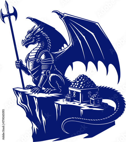 armored dragons treasure guardian of the blue peaks riches, isolated on transparent background