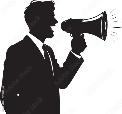 Black silhouette of a film director with megaphone on a white background, clean vector