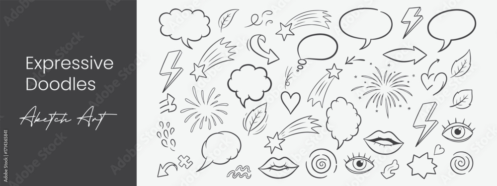 Fototapeta premium Hand Drawn Vector Doodle Icons Set, Outline Sketch Elements Collection for Creative Design and EPS Illustrations