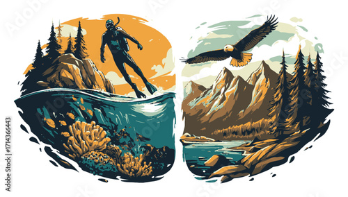 Hikers Journeying Through Autumn Trails Surrounded by Majestic Mountains