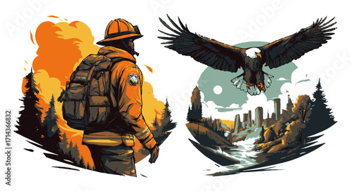 Adventurer with Drone and Laptop in Desert Landscape during Sunset Sky