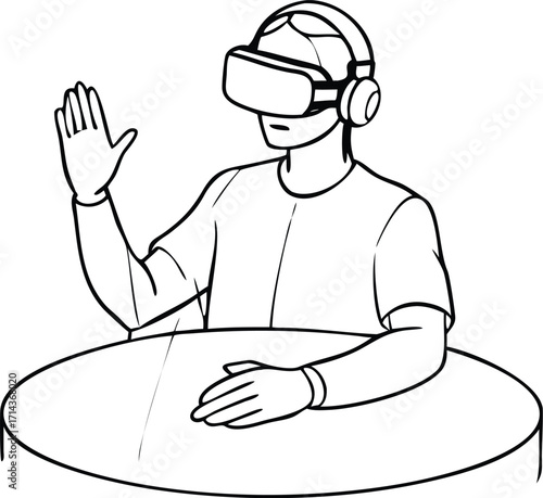 Person wearing vr headset engaged in immersive virtual reality experience interactive technology vector