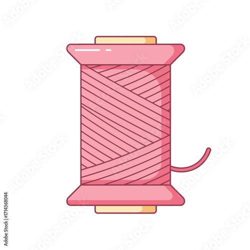 Pink thread spool sewing craft supplies home decor textile material clothing repair and design object visual aid for digital and print projects isolated on white background Vector Illustration