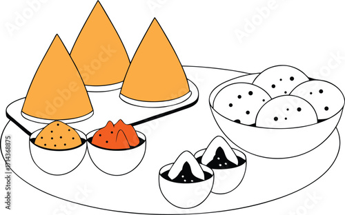 Indian Food Platter with Dosa, Idli, and Chutneys sambar