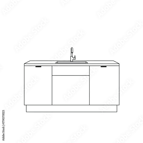 Modern bathroom vanity with integrated sink and faucet a clean architectural line drawing for interior design projects isolated on white background Vector Illustration
