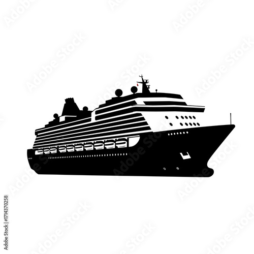 Modern luxury cruise ship silhouette design for travel and leisure transportation projects isolated on white background Vector Illustration