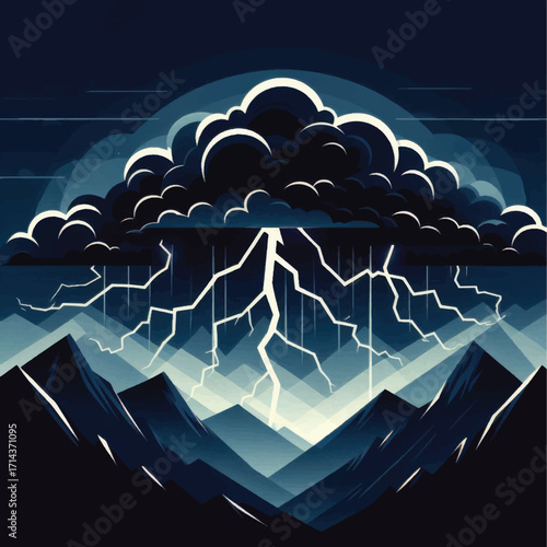 Majestic Lightning Storm Over Mountains.