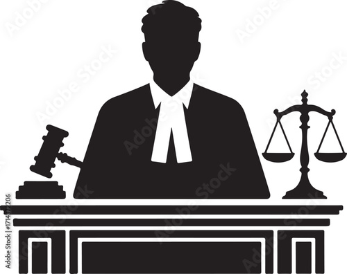 Black silhouette of a lawyer in court on a white background, vector design