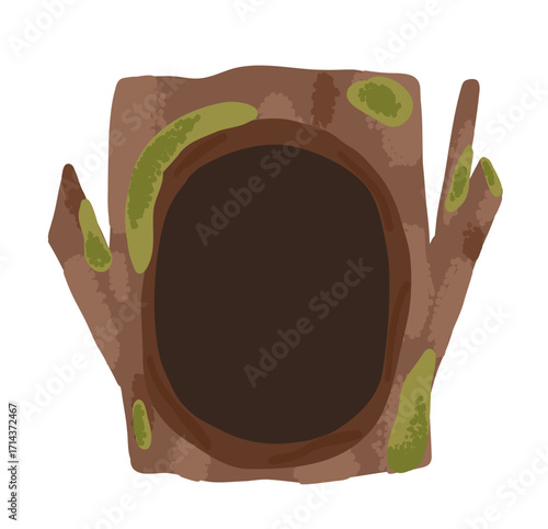 Empty hole in forest tree drawn in flat style