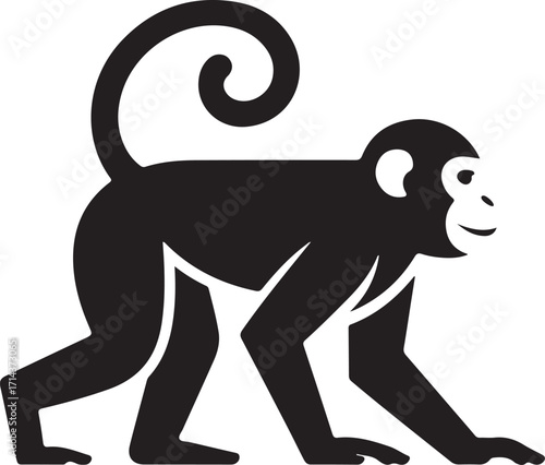 Black silhouette of a monkey on a white background, clean vector