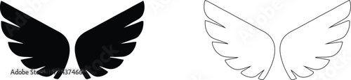 Wings icons. Set of black wings icons. Bird wings, angel wings elements. Wings Collection in different shape. Vector illustration.Wings icon set. Bird, angel and eagle minimalist black wing icons 