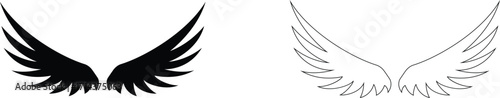 Wings icons. Set of black wings icons. Bird wings, angel wings elements. Wings Collection in different shape. Vector illustration.Wings icon set. Bird, angel and eagle minimalist black wing icons 