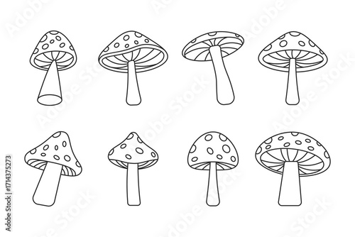 Set of Mushroom Outline Icons – Simple Doodle Fungus Vector Illustration